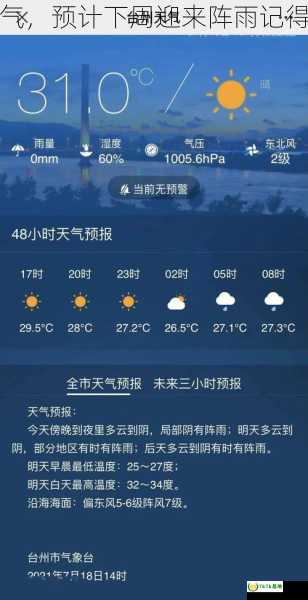 德州的天气，预计下周迎来阵雨记得携带雨具