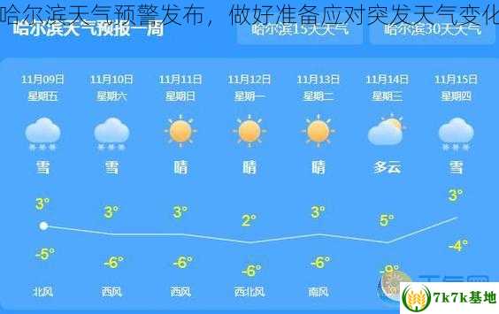 哈尔滨天气预警发布，做好准备应对突发天气变化