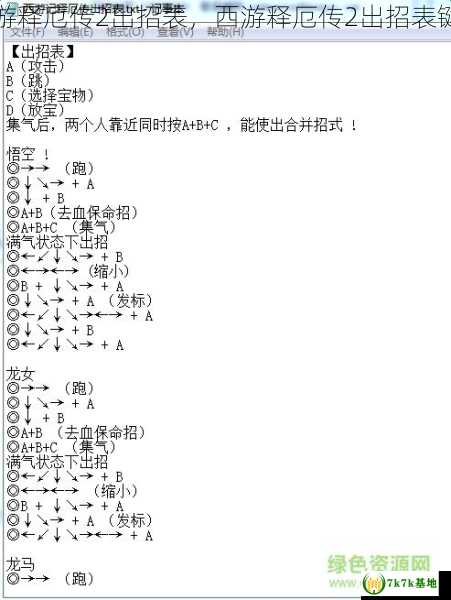 西游释厄传2出招表，西游释厄传2出招表键盘